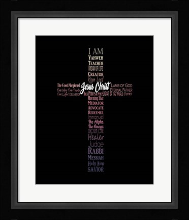 Framed Names of Jesus Cross Silhouette Pink Ombre Print