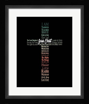 Framed Names of Jesus Cross Silhouette Green Ombre Print