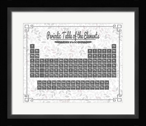 Framed Periodic Table Gray and Red Leaf Pattern Light Print