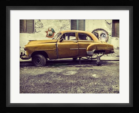 Framed Old Car &amp; Cat Print