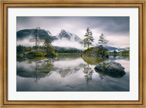 Framed Rainy Morning At Hintersee (Bavaria) Print
