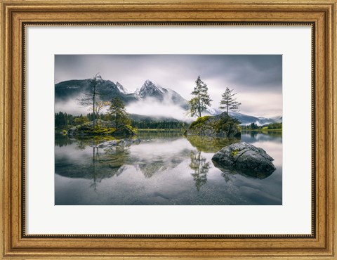 Framed Rainy Morning At Hintersee (Bavaria) Print