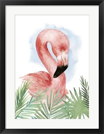 Framed Watercolor Flamingo Composition I Print