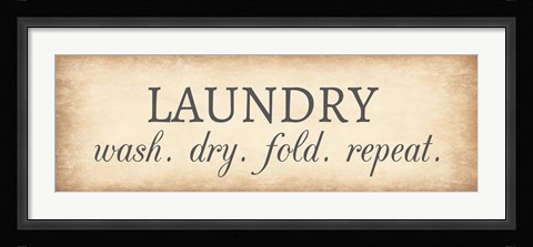 Framed Aged Laundry Sign - Wash Dry Fold Repeat Print