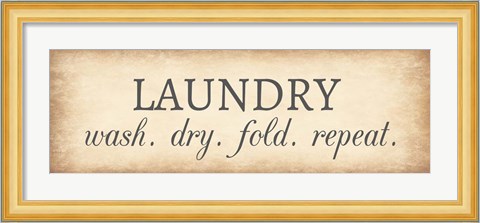 Framed Aged Laundry Sign - Wash Dry Fold Repeat Print