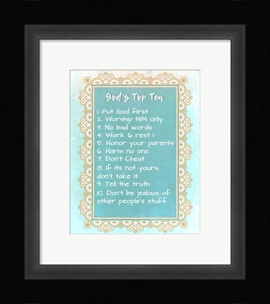 Framed God's Top Ten Blue and Gold Design Print