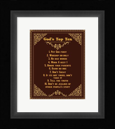 Framed God's Top Ten Brown and Gold Design Print