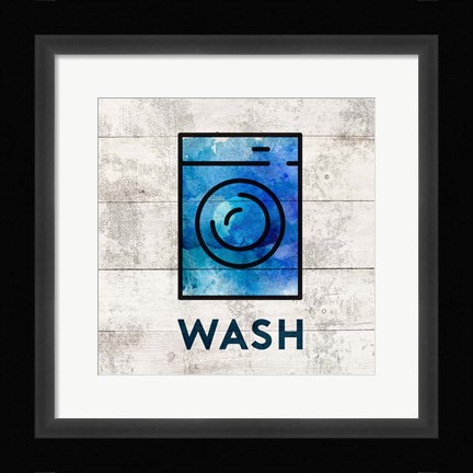 Framed Laundry Sign White Wood Background - Wash Print