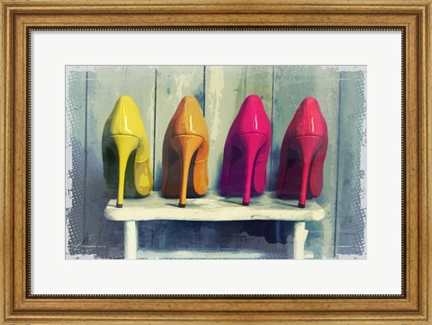 Framed Vintage Fashion Colorful Heels Print