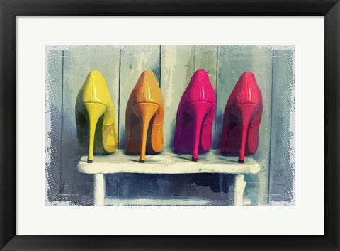 Framed Vintage Fashion Colorful Heels Print