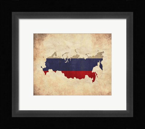 Framed Map with Flag Overlay Russia Print