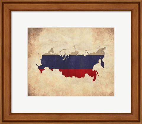 Framed Map with Flag Overlay Russia Print