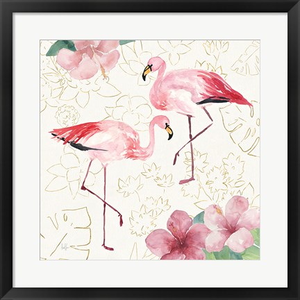 Framed Tropical Fun Bird V with Gold Print