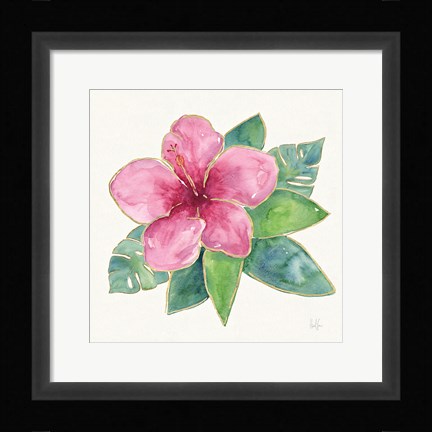 Framed Tropical Fun Flowers III with Gold Print