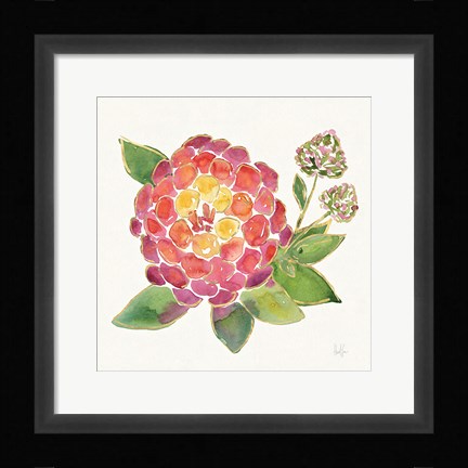 Framed Tropical Fun Flowers II with Gold Print