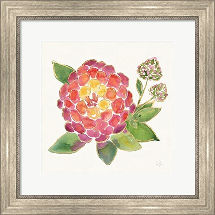 Framed Tropical Fun Flowers II with Gold Print