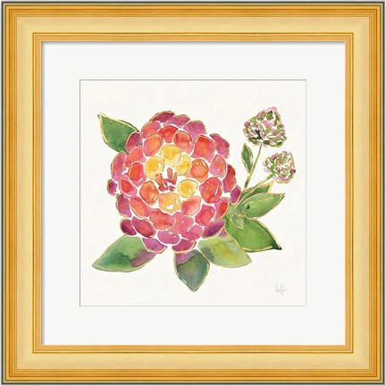 Framed Tropical Fun Flowers II with Gold Print