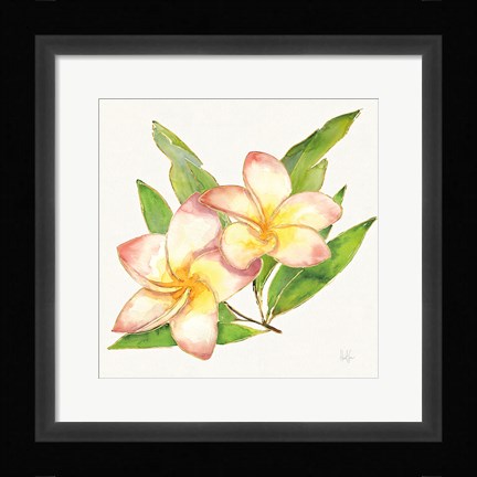 Framed Tropical Fun Flowers I with Gold Print