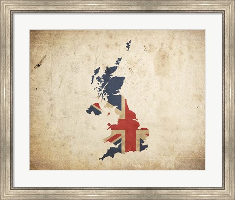 Framed Map with Flag Overlay United Kingdom Print