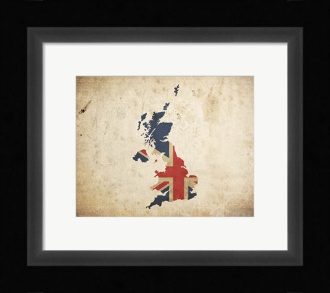 Framed Map with Flag Overlay United Kingdom Print