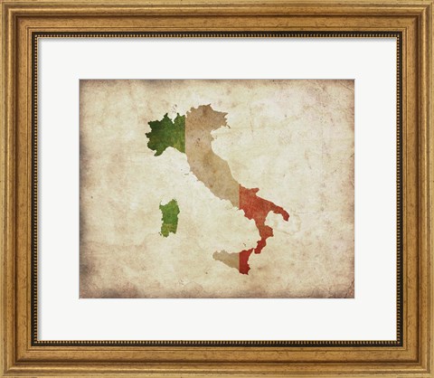 Framed Map with Flag Overlay Italy Print