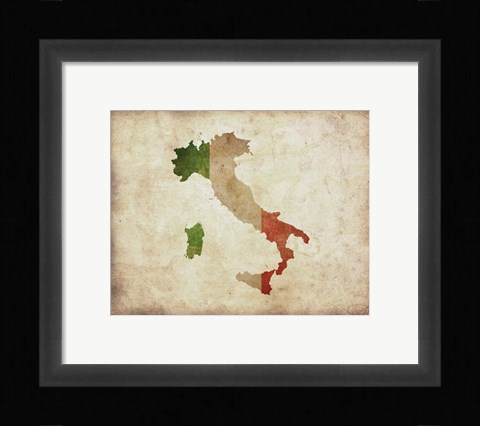 Framed Map with Flag Overlay Italy Print