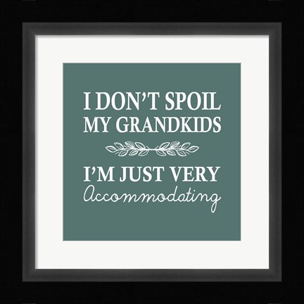Framed I Don't Spoil My Grandkids Leaf Design Teal Print
