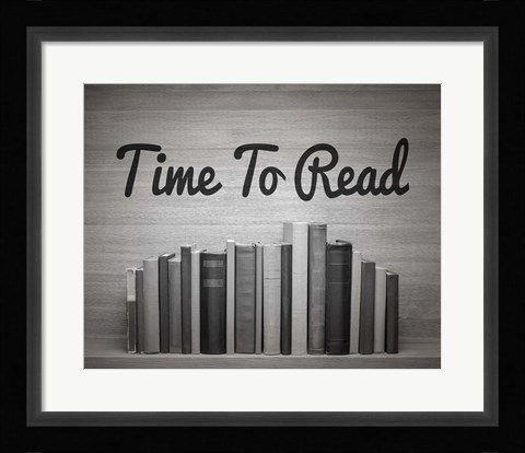 Framed Time To Read - Wood Background Black and White Print