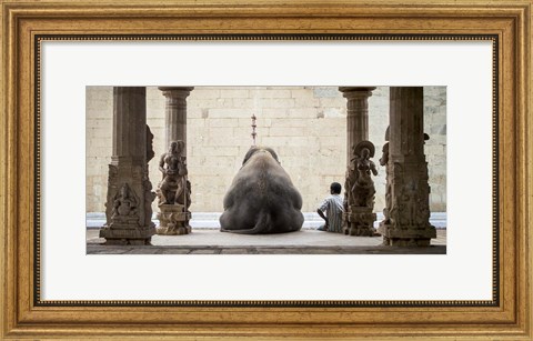 Framed Elephant &amp; Its Mahot Print