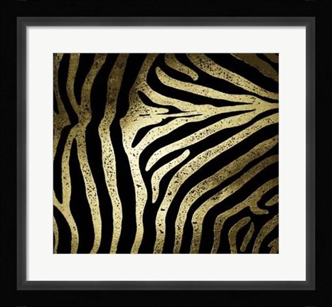 Framed Gold Foil Zebra Pattern on Black Print