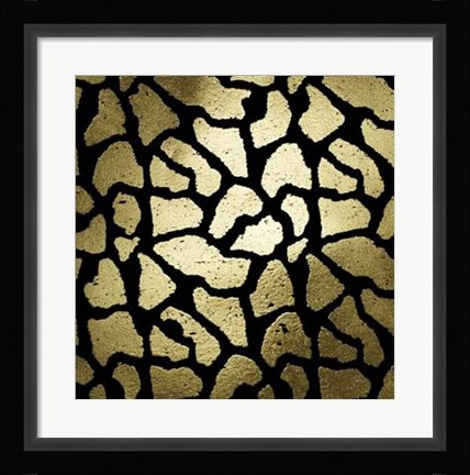 Framed Gold Foil Giraffe Pattern on Black Print