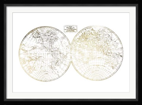Framed Gold Foil World in Hemispheres Print