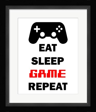 Framed Eat Sleep Game Repeat  - White Print