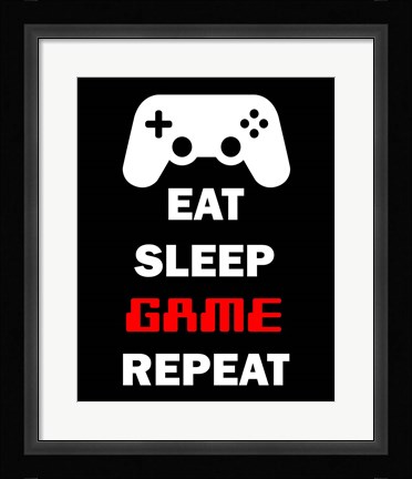 Framed Eat Sleep Game Repeat  - Black Print