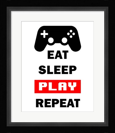 Framed Eat Sleep Game Repeat  - White and Red Print