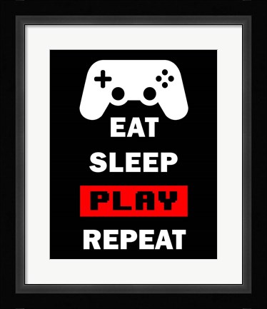 Framed Eat Sleep Game Repeat  - Black and Red Print
