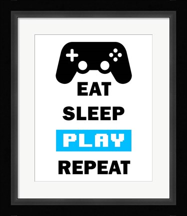 Framed Eat Sleep Game Repeat  - White and Blue Print