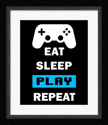Framed Eat Sleep Game Repeat  - Black and Blue Print