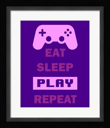 Framed Eat Sleep Game Repeat  - Purple Print