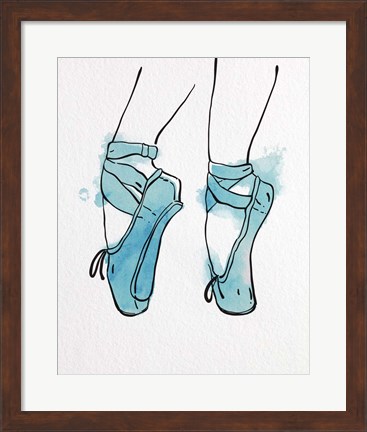 Framed Ballet Shoes En Pointe Blue Watercolor Part I Print