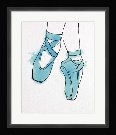 Framed Ballet Shoes En Pointe Blue Watercolor Part II Print