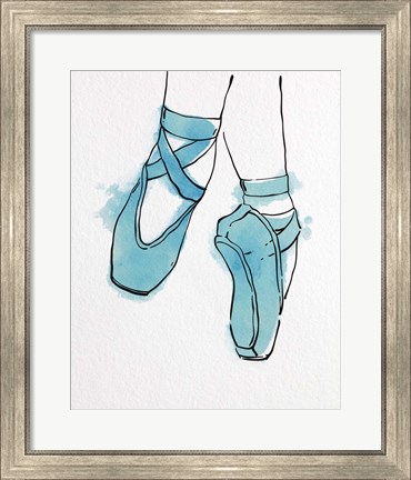 Framed Ballet Shoes En Pointe Blue Watercolor Part II Print