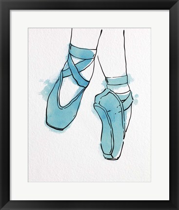 Framed Ballet Shoes En Pointe Blue Watercolor Part II Print