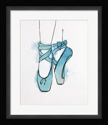 Framed Ballet Shoes En Pointe Blue Watercolor Part III Print