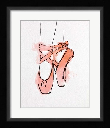 Framed Ballet Shoes En Pointe Orange Watercolor Part III Print