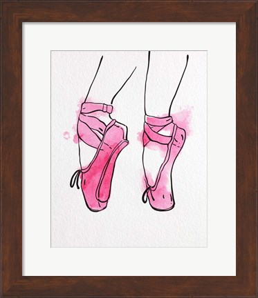 Framed Ballet Shoes En Pointe Pink Watercolor Part I Print