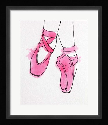 Framed Ballet Shoes En Pointe Pink Watercolor Part II Print