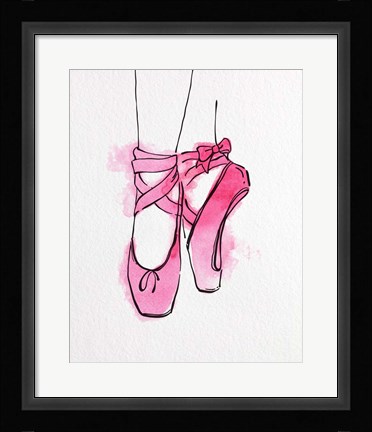 Framed Ballet Shoes En Pointe Pink Watercolor Part III Print