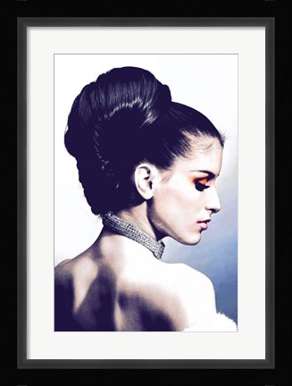 Framed Vintage Fashion Woman With Necklace Blue Print