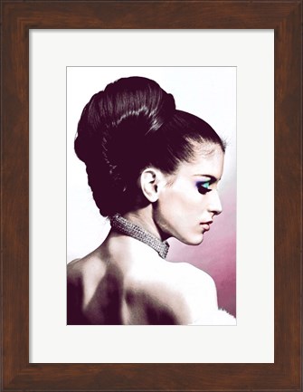 Framed Vintage Fashion Woman With Necklace Pink Print